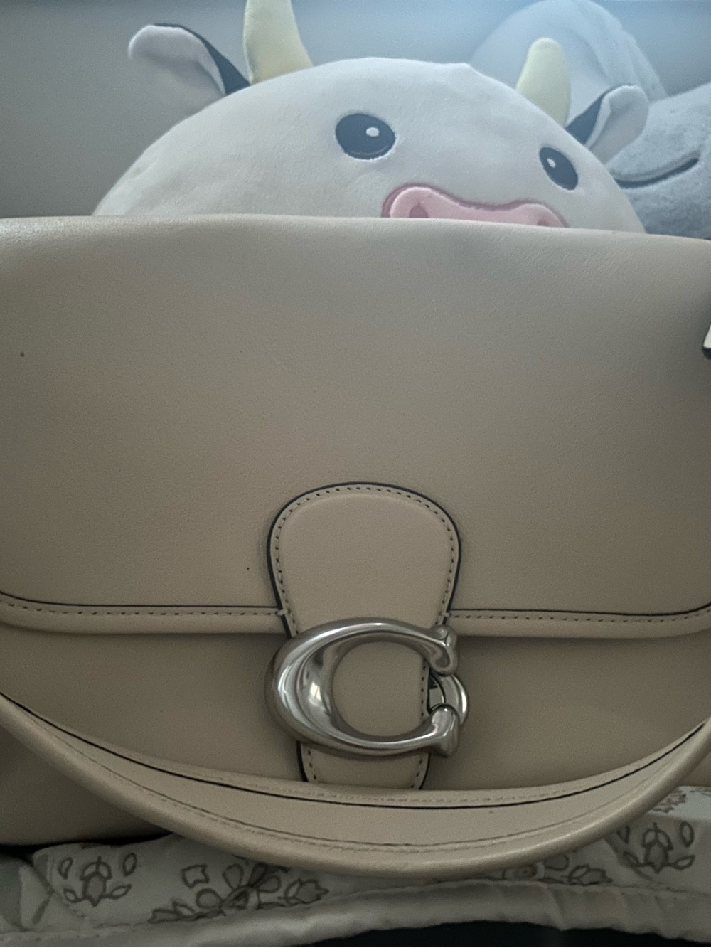 Coach Pebble Leather Shoulder Bag in Cream with Silver Hardware
